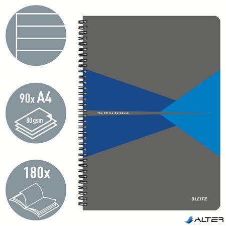 Spirálfüzet, A4, vonalas, 90 lap, PP borító, LEITZ "Office", szürke-kék
