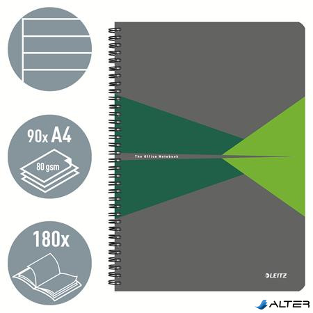 Spirálfüzet, A4, vonalas, 90 lap, PP borító, LEITZ "Office", szürke-zöld
