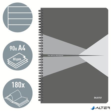 Spirálfüzet, A4, vonalas, 90 lap, PP borító, LEITZ "Office", szürke