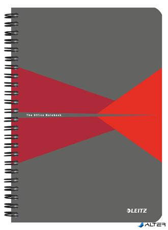 Spirálfüzet, A5, kockás, 90 lap, PP borító, LEITZ 'Office', szürke-piros
