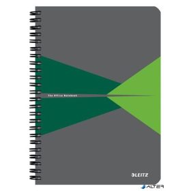   Spirálfüzet, A5, kockás, 90 lap, PP borító, LEITZ "Office", szürke-zöld