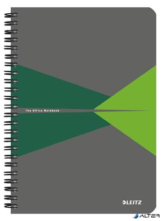 Spirálfüzet, A5, kockás, 90 lap, PP borító, LEITZ 'Office', szürke-zöld