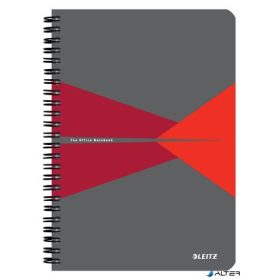   Spirálfüzet, A5, vonalas, 90 lap, PP borító, LEITZ "Office", szürke-piros