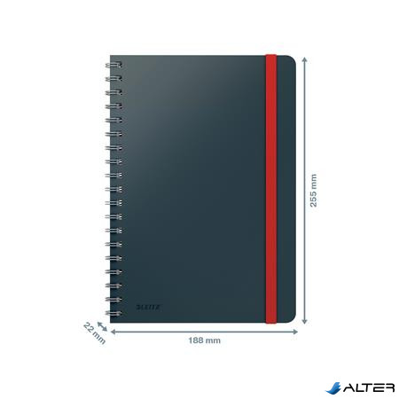 Spirálfüzet, B5, vonalas, 80 lap, LEITZ, "Cosy Soft Touch", bársonyszürke