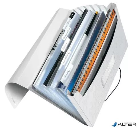 Harmonikamappa, A4, PP, 6 rekeszes, LEITZ "Wow", fehér