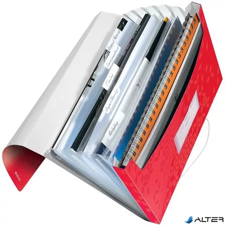 Harmonikamappa, A4, PP, 6 rekeszes, LEITZ "Wow", piros