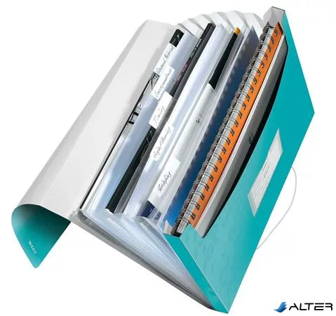 Harmonikamappa, A4, PP, 6 rekeszes, LEITZ "Wow", jégkék
