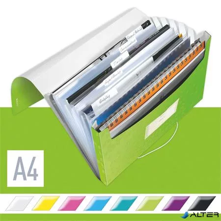 Harmonikamappa, A4, PP, 6 rekeszes, LEITZ "Wow", zöld