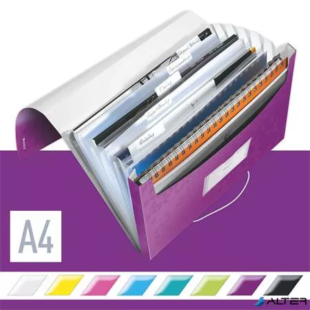 Harmonikamappa, A4, PP, 6 rekeszes, LEITZ "Wow", lila