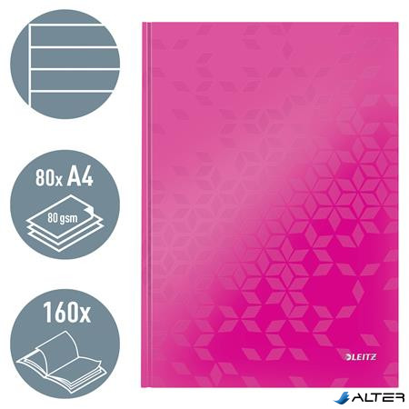 Beíró, A4, vonalas, 80 lap, keményfedeles, LEITZ 'Wow', rózsaszín