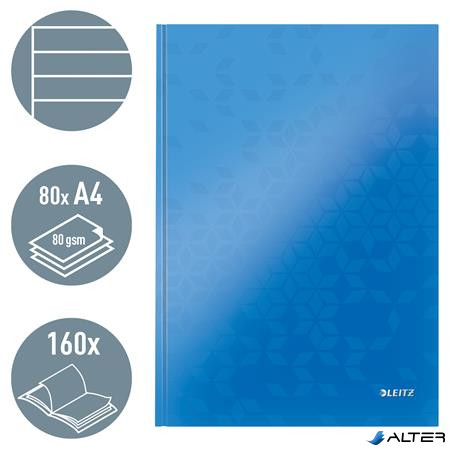 Beíró, A4, vonalas, 80 lap, keményfedeles, LEITZ "Wow", kék