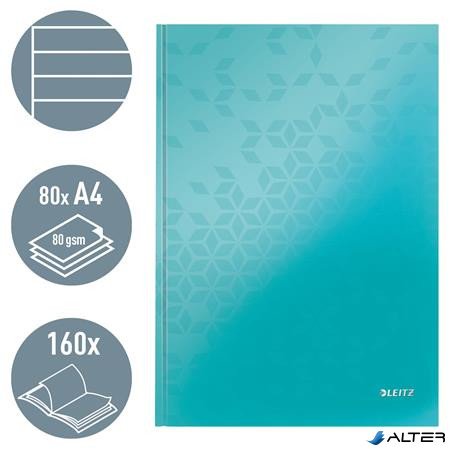 Beíró, A4, vonalas, 80 lap, keményfedeles, LEITZ 'Wow', jégkék
