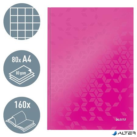 Beíró, A4, kockás, 80 lap, keményfedeles, LEITZ "Wow", rózsaszín