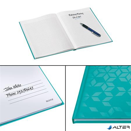 Beíró, A4, kockás, 80 lap, keményfedeles, LEITZ "Wow", jégkék