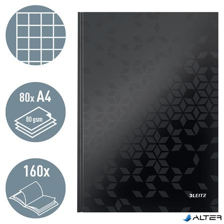 Beíró, A4, kockás, 80 lap, keményfedeles, LEITZ "Wow", fekete