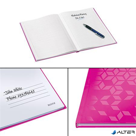 Beíró, A5, vonalas, 80 lap, keményfedeles, LEITZ "Wow", rózsaszín