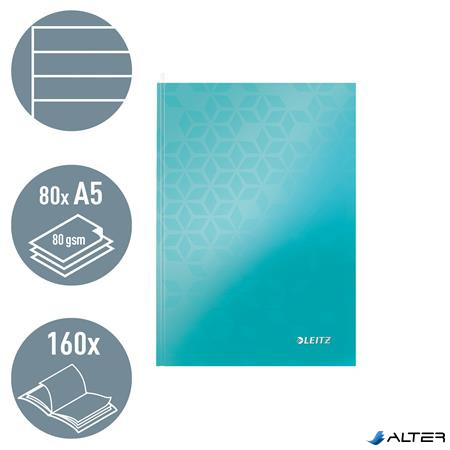 Beíró, A5, vonalas, 80 lap, keményfedeles, LEITZ "Wow", jégkék