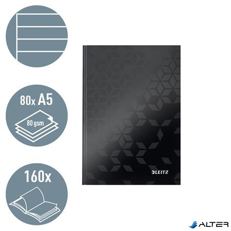 Beíró, A5, vonalas, 80 lap, keményfedeles, LEITZ "Wow", fekete