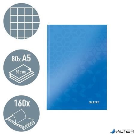Beíró, A5, kockás, 80 lap, keményfedeles, LEITZ "Wow", kék