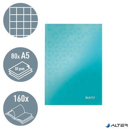 Beíró, A5, kockás, 80 lap, keményfedeles, LEITZ "Wow", jégkék