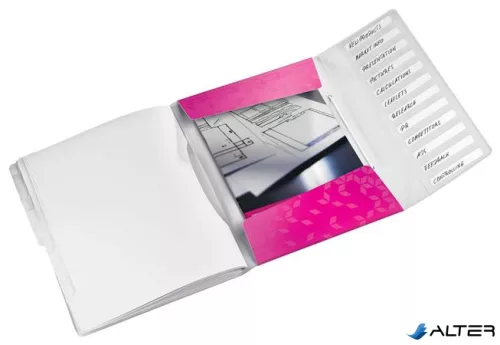 Előrendező, A4, 12 részes, műanyag, LEITZ "Wow", rózsaszín
