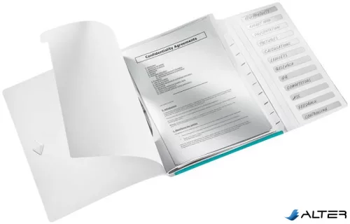 Előrendező, A4, 12 részes, műanyag, LEITZ "Wow", jégkék