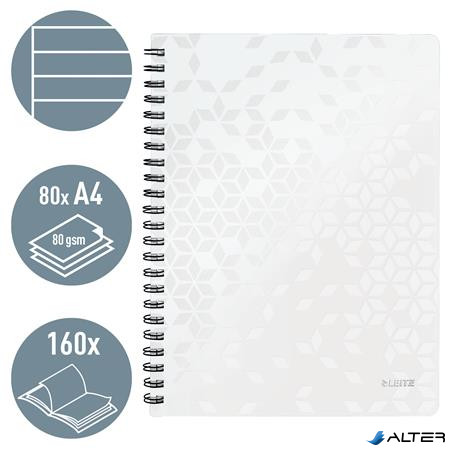 Spirálfüzet, A4, vonalas, 80 lap, LEITZ 'Wow', fehér