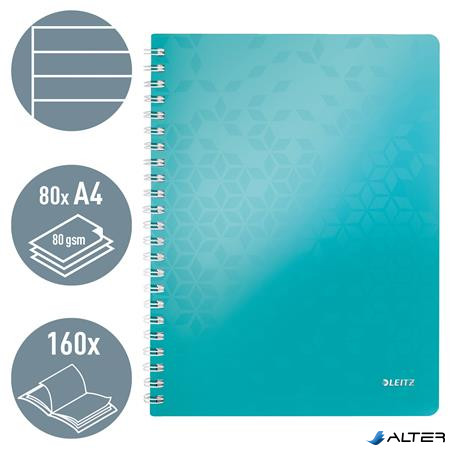 Spirálfüzet, A4, vonalas, 80 lap, LEITZ 'Wow', jégkék