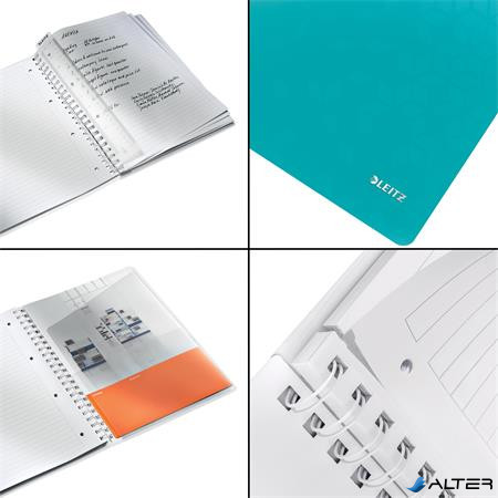 Spirálfüzet, A4, vonalas, 80 lap, LEITZ 'Wow', jégkék