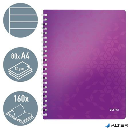 Spirálfüzet, A4, vonalas, 80 lap, LEITZ "Wow", lila