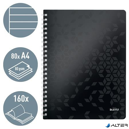 Spirálfüzet, A4, vonalas, 80 lap, LEITZ 'Wow', fekete
