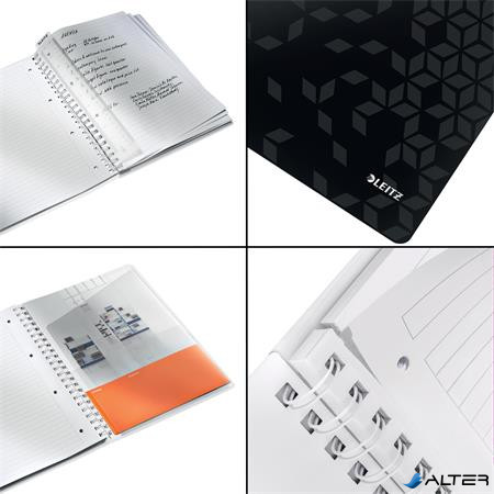 Spirálfüzet, A4, vonalas, 80 lap, LEITZ 'Wow', fekete