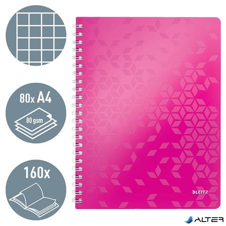Spirálfüzet, A4, kockás, 80 lap, LEITZ "Wow", rózsaszín