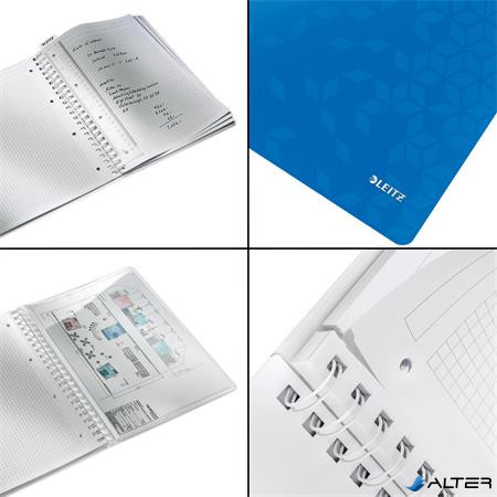 Spirálfüzet, A4, kockás, 80 lap, LEITZ 'Wow', kék