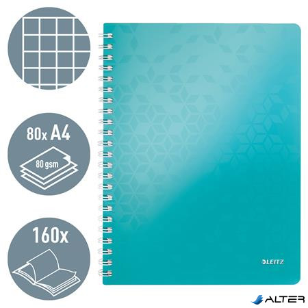 Spirálfüzet, A4, kockás, 80 lap, LEITZ "Wow", jégkék