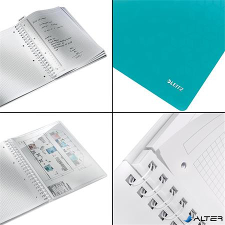 Spirálfüzet, A4, kockás, 80 lap, LEITZ "Wow", jégkék