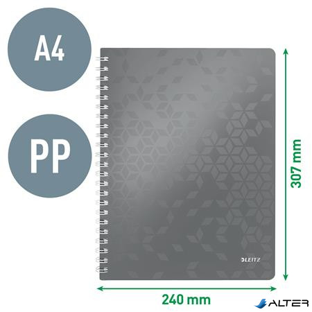 Spirálfüzet, A4, kockás, 80 lap, LEITZ "Wow", jégkék
