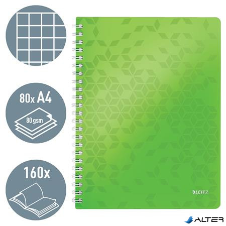 Spirálfüzet, A4, kockás, 80 lap, LEITZ 'Wow', zöld