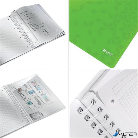 Spirálfüzet, A4, kockás, 80 lap, LEITZ 'Wow', zöld