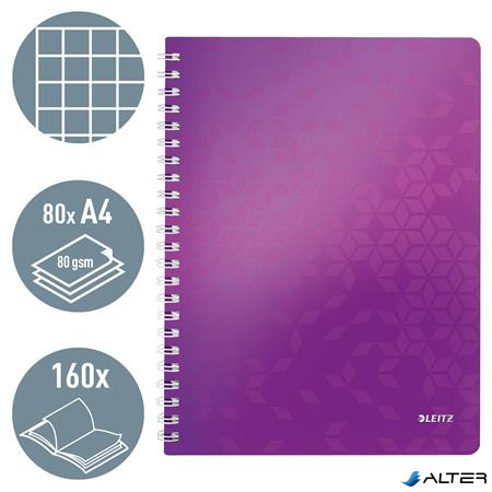 Spirálfüzet, A4, kockás, 80 lap, LEITZ "Wow", lila