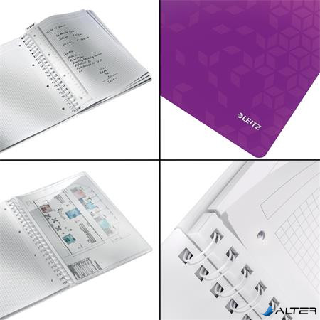 Spirálfüzet, A4, kockás, 80 lap, LEITZ "Wow", lila