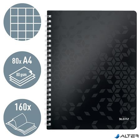 Spirálfüzet, A4, kockás, 80 lap, LEITZ "Wow", fekete