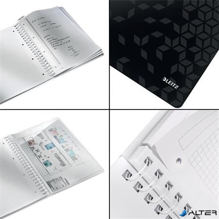 Spirálfüzet, A4, kockás, 80 lap, LEITZ "Wow", fekete