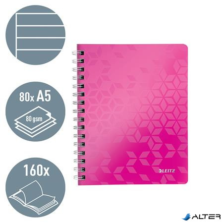 Spirálfüzet, A5, vonalas, 80 lap, LEITZ "Wow", rózsaszín