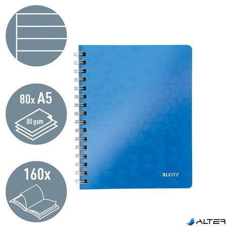 Spirálfüzet, A5, vonalas, 80 lap, LEITZ 'Wow', kék