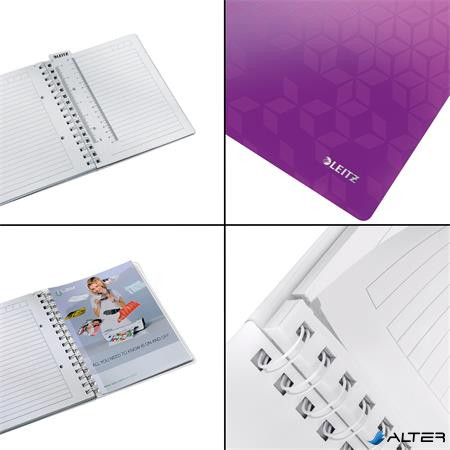 Spirálfüzet, A5, vonalas, 80 lap, LEITZ 'Wow', lila