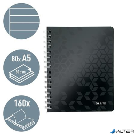 Spirálfüzet, A5, vonalas, 80 lap, LEITZ "Wow", fekete