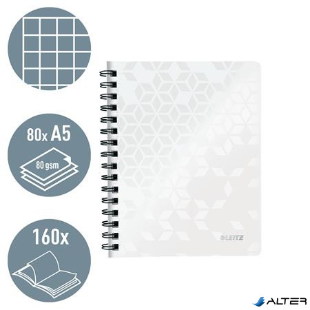 Spirálfüzet, A5, kockás, 80 lap, LEITZ "Wow", fehér