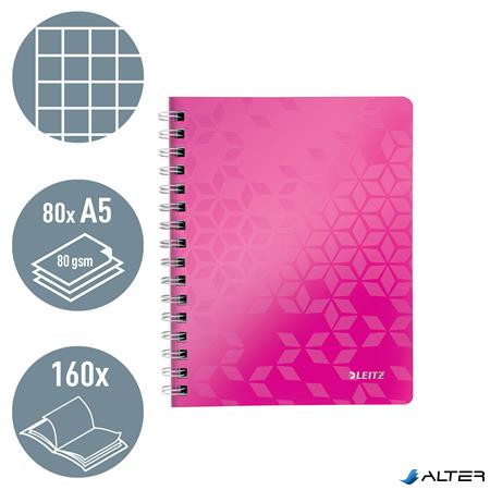 Spirálfüzet, A5, kockás, 80 lap, LEITZ 'Wow', rózsaszín