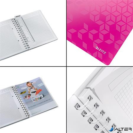 Spirálfüzet, A5, kockás, 80 lap, LEITZ 'Wow', rózsaszín